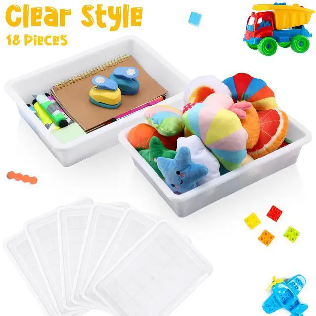 Alt view image 4 of 7 - 18 Pcs Flat Storage Organizer Bins Paper Tray Classroom,White Plastic Baskets, Letter Size, for Art Pencil Book Organization, for School Office Teacher