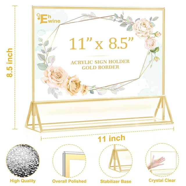 Alt view image 2 of 7 - 8 Pack Acrylic Sign Holder 8.5 x 11 Horizontal, Double-Sided Stand up Table Top Sign Holders, Gold Acrylic Picture Frame Menu Flyer Paper Holder Display Stand for Office Business Store Wedding Party