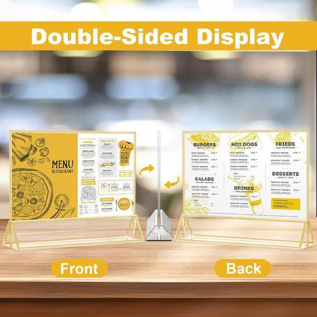 Alt view image 4 of 7 - 24 Pack Acrylic Sign Holder 5 x 7 Horizontal, Double-Sided Stand up Table Top Sign Holders, Gold Acrylic Picture Frame Menu Flyer Paper Holder Display Stand for Office Business Store Wedding Party