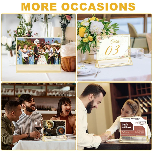 Alt view image 6 of 7 - 8 Pack Acrylic Sign Holder 8.5 x 11 Horizontal, Double-Sided Stand up Table Top Sign Holders, Gold Acrylic Picture Frame Menu Flyer Paper Holder Display Stand for Office Business Store Wedding Party