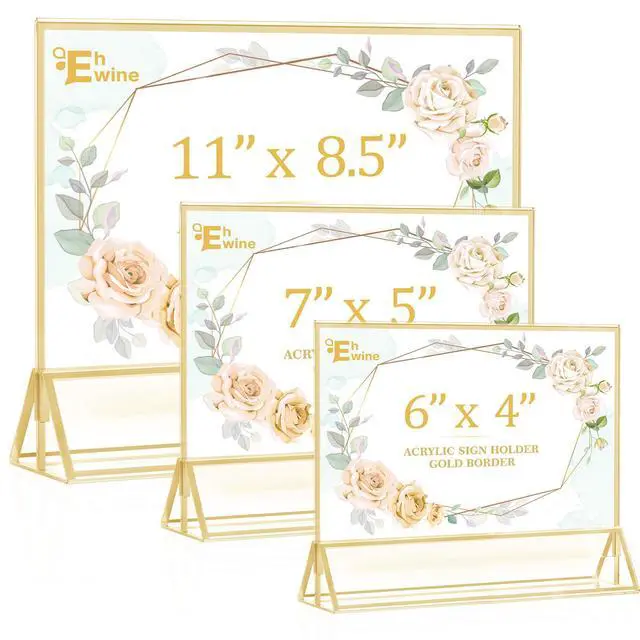 Alt view image 7 of 7 - 24 Pack Acrylic Sign Holder 4 x 6 Horizontal, Double-Sided Stand up Table Top Sign Holders, Gold Acrylic Picture Frame Menu Flyer Paper Holder Display Stand for Office Business Store Wedding Party