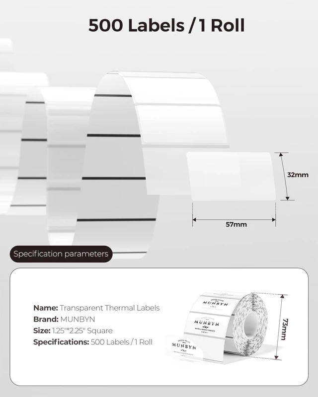 Alt view image 2 of 7 - 2.25x1.25 Transparent Thermal Labels, 500 Sheets/1 Roll Strong Adhesive & Waterproof & Tear-Resistant for Small Business, Bakery, Barcode, Inventory