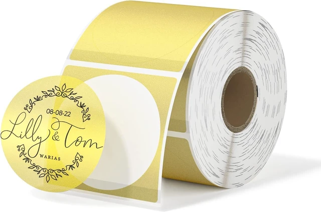 Main image of 2 Inch Transparent Round Thermal Labels, 500 Sheets/1 Roll Glitter Yellow, Strong Adhesive & Waterproof & Tear-Resistant for Small Business, Bakery, Barcode, Inventory