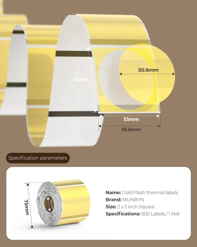 Alt view image 2 of 7 - 2 Inch Transparent Round Thermal Labels, 500 Sheets/1 Roll Glitter Yellow, Strong Adhesive & Waterproof & Tear-Resistant for Small Business, Bakery, Barcode, Inventory