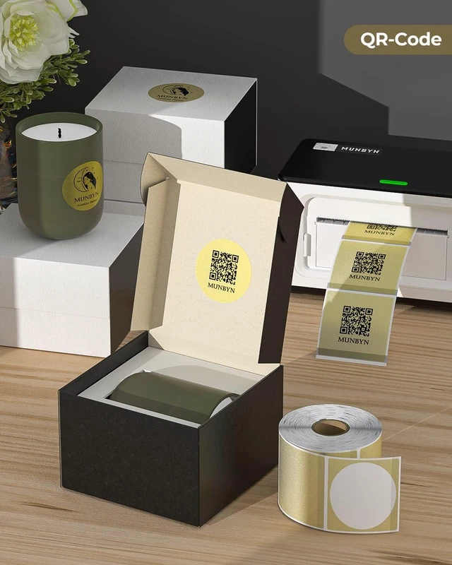 Alt view image 5 of 7 - 2 Inch Transparent Round Thermal Labels, 500 Sheets/1 Roll Glitter Yellow, Strong Adhesive & Waterproof & Tear-Resistant for Small Business, Bakery, Barcode, Inventory