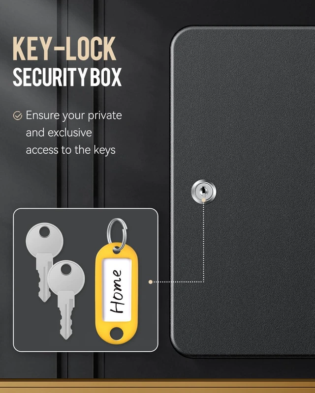 Alt view image 5 of 7 - 60 Position Key Cabinet with Key Lock Wall Mounted Black Security Storage Box Steel Key Organizer with Colorful Key Tag Labels Stickers and Hooks