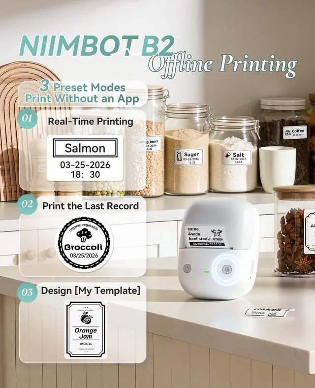 Alt view image 2 of 7 - B2 Label Maker Machine with Tape for Home Office, Gray White Portable Bluetooth 2 Inch Label Printer with Multiple Templates, Thermal Labeler for Kitchen Coffee Shop Bakery Organization