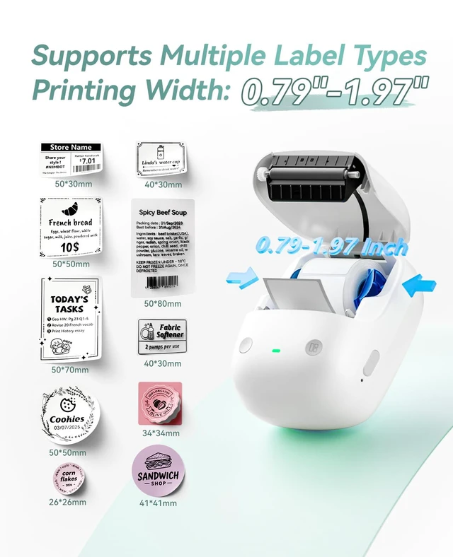 Alt view image 7 of 7 - B2 Label Maker Machine with Tape for Home Office, Gray White Portable Bluetooth 2 Inch Label Printer with Multiple Templates, Thermal Labeler for Kitchen Coffee Shop Bakery Organization