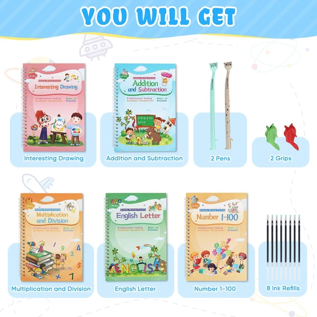 Alt view image 5 of 7 - Magical Handwriting Workbooks Handwriting Practice Copybook, Handwriting Aid Magic Pen Reusable Copybook Grooves Template Design for Children Books Suitable for Children's Learning (6)