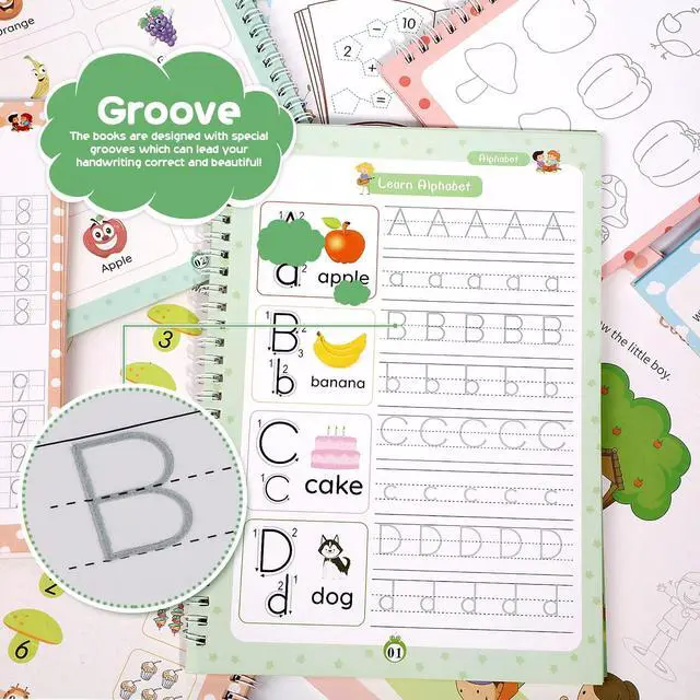 Alt view image 6 of 7 - Magical Handwriting Workbooks Handwriting Practice Copybook, Handwriting Aid Magic Pen Reusable Copybook Grooves Template Design for Children Books Suitable for Children's Learning (6)