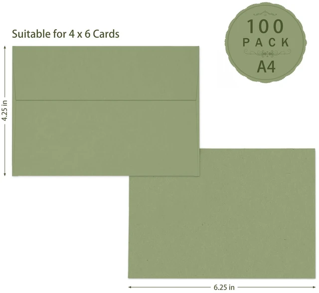 Alt view image 2 of 7 - 100 Pack A4 Sage Green Envelopes 4x6, 4.25 x 6.25-inch Printable Greeting Card Envelopes Self Seal for 4x6 Cards, Photos, Invitations, Weddings, Graduation, Baby Shower, 120 GSM