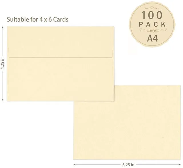 Alt view image 2 of 7 - 100 Pack A4 Cream 4x6 Envelopes Self Seal, 4.25 x 6.25 in Ivory Printable Invitation Envelopes 120 GSM for DIY Greeting Cards, Photos, Weddings, Graduation, Baby Shower