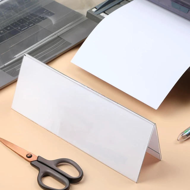 Alt view image 4 of 7 - 24 Pack Clear Name Tent Holders Desk Sign, 11" X 4.25", 30 Pcs Clear Plastic Name Plate Holder for Desk, PVC Names Card Holder, Table Sign Frame for Office School Business Conference