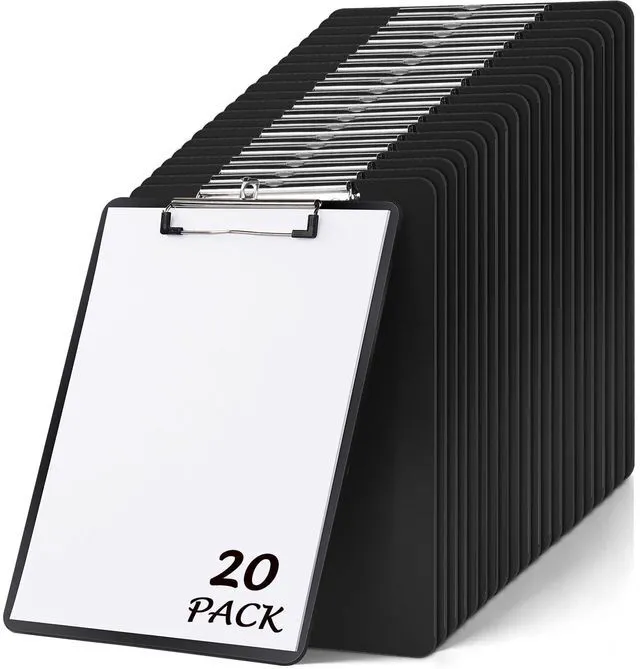 Main image of 20 Pack Black Clipboards, Letter Size, Heavy Duty Plastic Clipboard with Strong Metal Clip, Thick Sturdy Writing Surface, No Bending, Low Profile Clip for Office, Classroom, Nurses, Students
