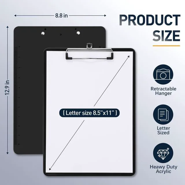 Alt view image 3 of 7 - 20 Pack Black Clipboards, Letter Size, Heavy Duty Plastic Clipboard with Strong Metal Clip, Thick Sturdy Writing Surface, No Bending, Low Profile Clip for Office, Classroom, Nurses, Students