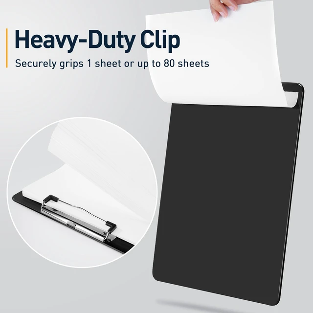Alt view image 5 of 7 - 20 Pack Black Clipboards, Letter Size, Heavy Duty Plastic Clipboard with Strong Metal Clip, Thick Sturdy Writing Surface, No Bending, Low Profile Clip for Office, Classroom, Nurses, Students
