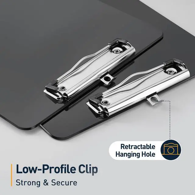 Alt view image 4 of 7 - 20 Pack Black Clipboards, Letter Size, Heavy Duty Plastic Clipboard with Strong Metal Clip, Thick Sturdy Writing Surface, No Bending, Low Profile Clip for Office, Classroom, Nurses, Students
