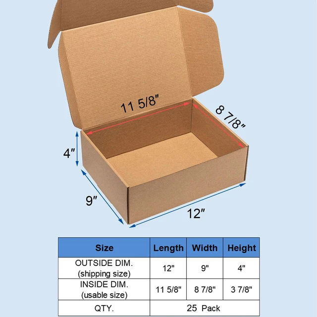 Alt view image 2 of 6 - Shipping Boxes 12x9x4 Inch 25 Pack Corrugated Cardboard Mailer Brown Kraft Medium Literature Mailer Packaging Supplies, Mailing Boxes for Small Business
