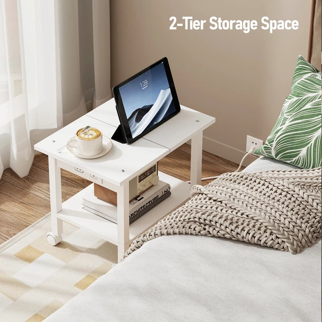 Alt view image 6 of 7 - Printer Stand, 2 Tier Rolling Printer Cart with Charging Station Small Under Desk Printer Table with Wheels for Small Space, Office, Home, White PS01BW001P