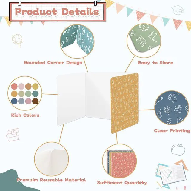Alt view image 3 of 7 - 12 Pack Privacy Shields for Student Desk Colorful Desk Dividers Durable Privacy Folders Testing Dividers Shield Study Boards Panel Partition for Classroom Teacher Back to School Supplies