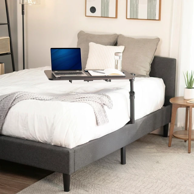 Alt view image 2 of 7 - Height Adjustable Under Mattress 30 inch Bedside Desk, Works with Lofts and Beds Without Frames, Tilting Desktop, Fits Laptops, Books, and More, Black