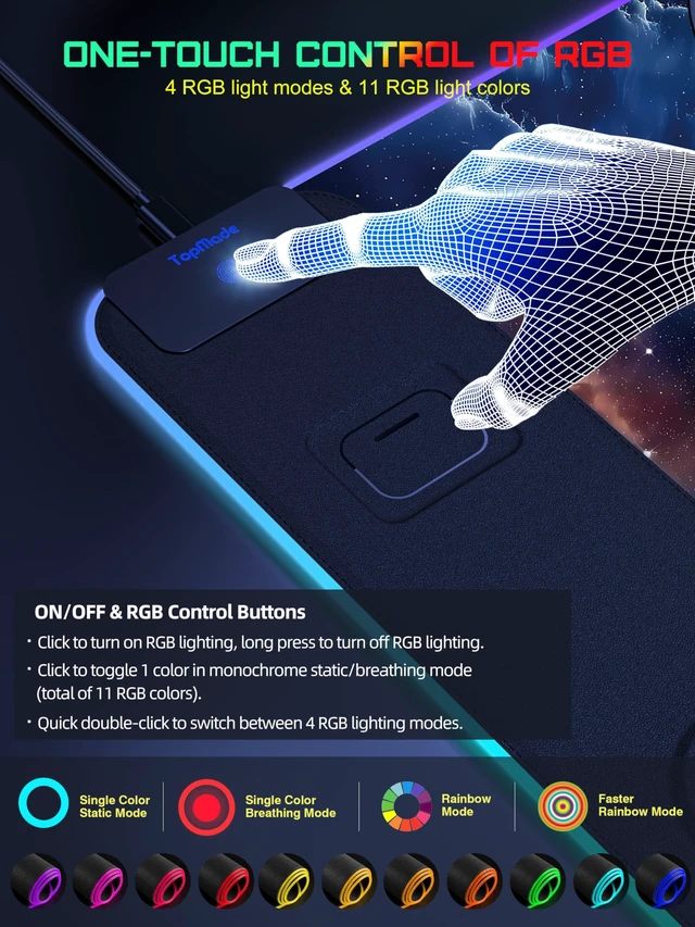 Alt view image 4 of 7 - RGB Gaming Mouse Pad with Wireless Charging, Large Desk Mat, Blue Nebula 31.5 x 15.8 XXL Large Waterproof Mousepad Home Office Desk Pad, Includes 20W PD Adapter & 6.56ft Woven Cable