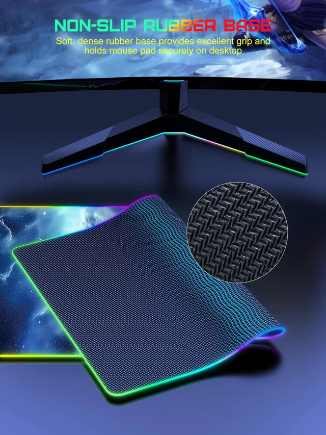 Alt view image 6 of 7 - RGB Gaming Mouse Pad with Wireless Charging, Large Desk Mat, Blue Nebula 31.5 x 15.8 XXL Large Waterproof Mousepad Home Office Desk Pad, Includes 20W PD Adapter & 6.56ft Woven Cable