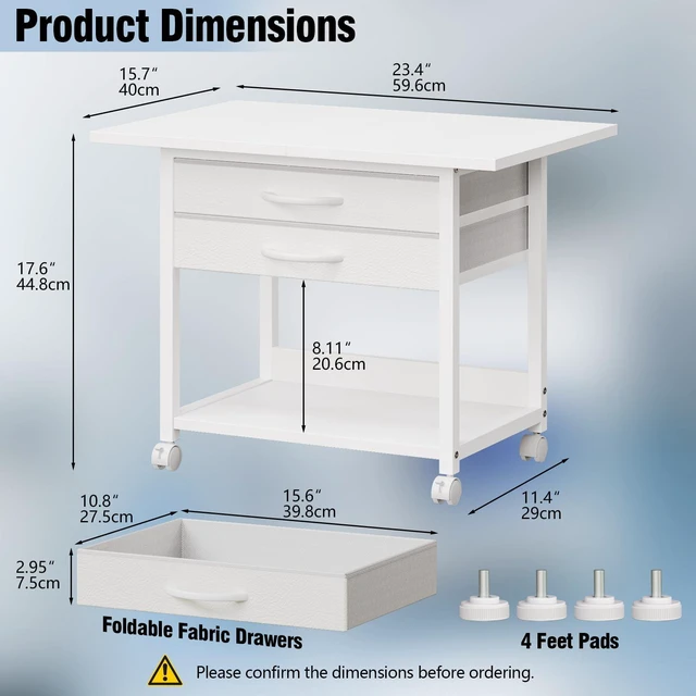 Alt view image 3 of 7 - Large Printer Stand with Storage Fabric Drawer Under Desk Printer Table with Wheels for Home Office, Printer Cart fit Fax Machine Scanner 23.4"x15.7" (White, 2 Tiers)