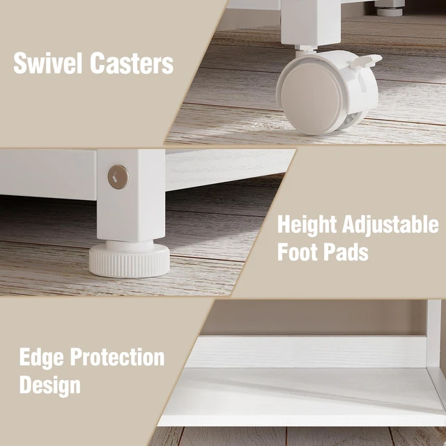 Alt view image 5 of 7 - Large Printer Stand with Storage Fabric Drawer Under Desk Printer Table with Wheels for Home Office, Printer Cart fit Fax Machine Scanner 23.4"x15.7" (White, 2 Tiers)