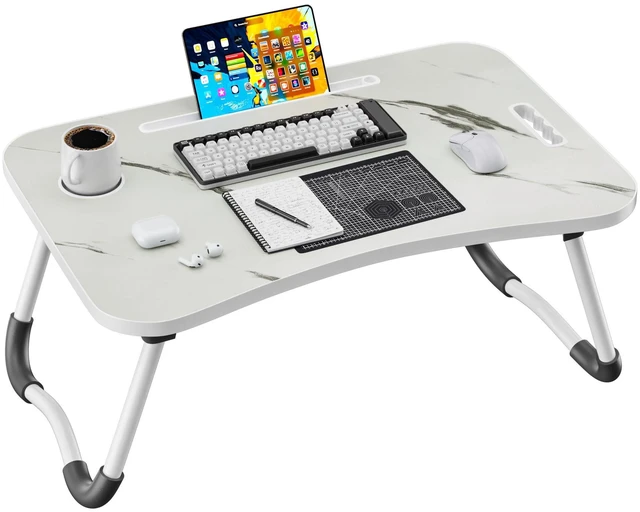 Main image of Folding Lap Desk, 23.6 Inch Wood Laptop Bed Desk with Cup Holder, Portable Bed Table for Working Writing Reading & Eating for Bed, Sofa, Couch, Floor - White&Black
