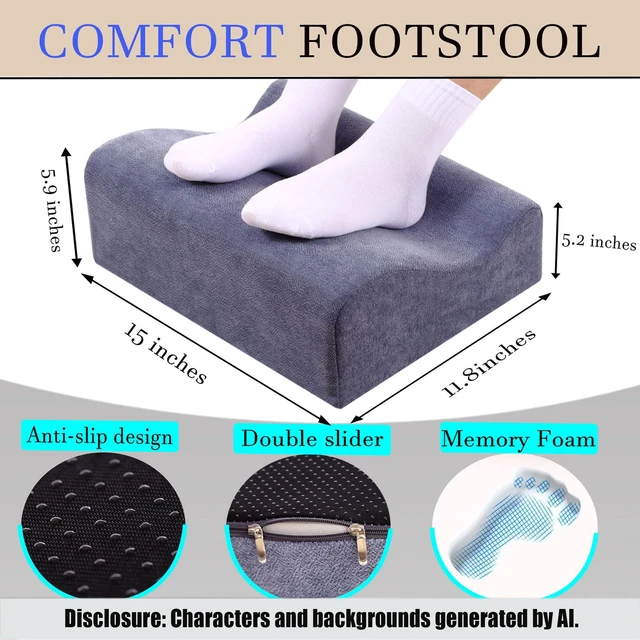 Alt view image 5 of 7 - Work Foot Rest Under Desk,Comfort Foot Rest for Couch Foot Rest For Under Desk at Work,At Soft Ergonomic Footrest Support Foot Pillow Heel Chair Leg Elevation Pillow blue
