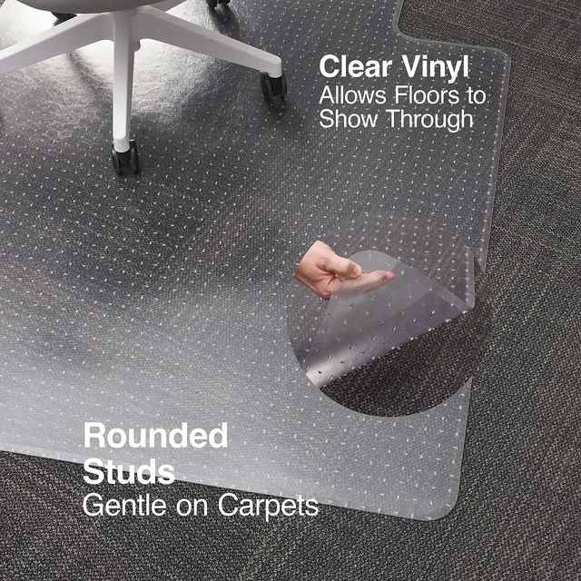Alt view image 3 of 6 - Carpet Chair Mat, 45x53 Inch, Medium-Pile, Clear, Model 28592 Smooth-glide protection for desk chairs on medium-pile carpeted floors