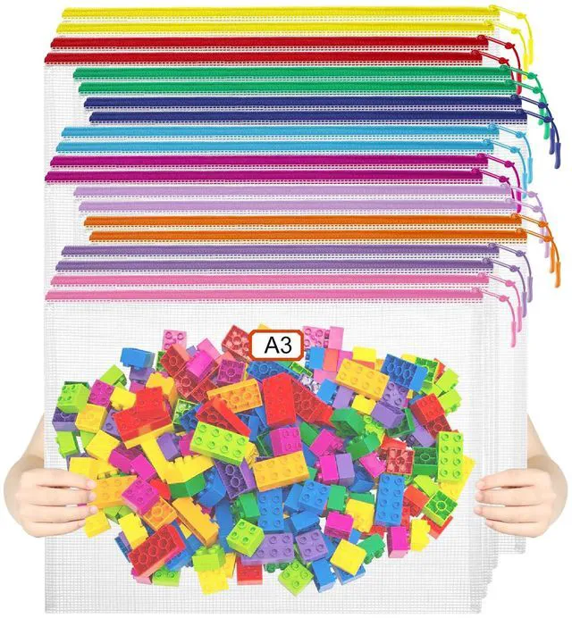 Main image of 20pcs Mesh Zipper Pouch Bags Puzzle Storage Bags, A3 17x12 Inches Large Reusable Clear Zipper Pouches for Travel and Classroom Board Game Organization