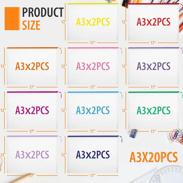 Alt view image 2 of 6 - 20pcs Mesh Zipper Pouch Bags Puzzle Storage Bags, A3 17x12 Inches Large Reusable Clear Zipper Pouches for Travel and Classroom Board Game Organization