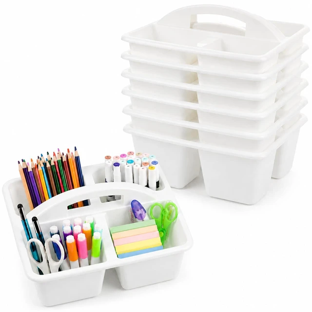 Main image of 6 Pack Plastic Classroom Caddy with 4-Compartments Plastic Storage Caddies with Handle 4 Compartments Table Caddy Organizer Versatile Table Caddies for Classroom Office, White