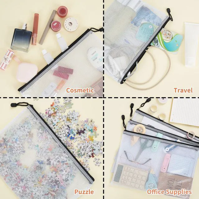 Alt view image 4 of 7 - 32pcs A4 Zipper Pouch Bags, Mesh Pouch Bags with Labels for Board Games & Puzzles Supplies, Waterproof Document Zipper Cases for School Toys Office Cosmetics Travel Storage,Black
