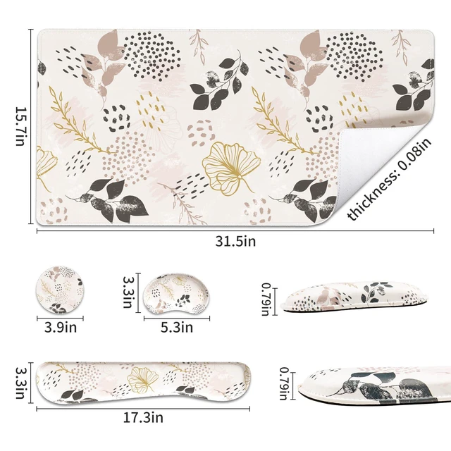 Alt view image 3 of 7 - PU Leather Desk Mat Set, 4-in-1 Ergonomic Wrist Rest, Botanical Leaf Waterproof Large Mouse Pad 31.5×15.7 + Keyboard Wrist Rest + Mouse Wrist Support+Coaster, Non-Slip Office Gaming Accessories