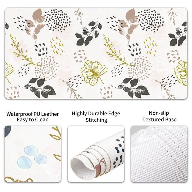 Alt view image 5 of 7 - PU Leather Desk Mat Set, 4-in-1 Ergonomic Wrist Rest, Botanical Leaf Waterproof Large Mouse Pad 31.5×15.7 + Keyboard Wrist Rest + Mouse Wrist Support+Coaster, Non-Slip Office Gaming Accessories