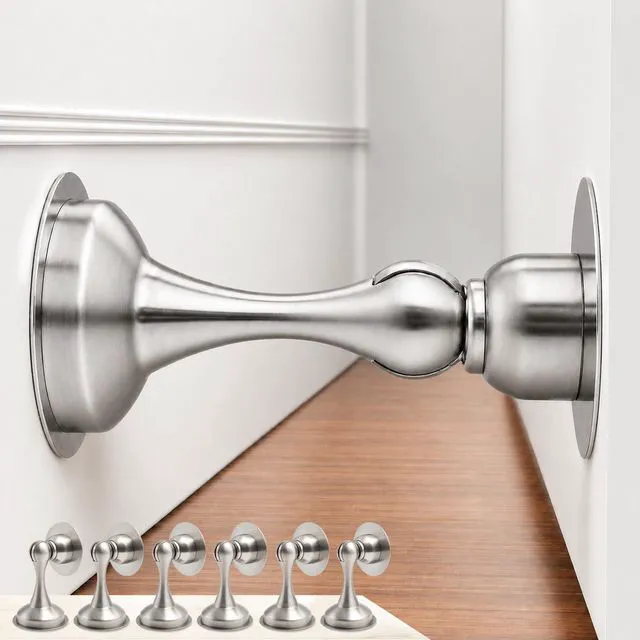 Main image of 6 Pack Magnetic Door Stop No Drilling Door Stop with 3D Adhesive Tapes Keep Door Open Door Stainless Steel Screws for Stronger Mount (Silver)
