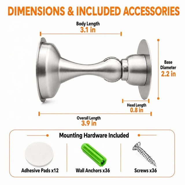 Alt view image 6 of 7 - 6 Pack Magnetic Door Stop No Drilling Door Stop with 3D Adhesive Tapes Keep Door Open Door Stainless Steel Screws for Stronger Mount (Silver)