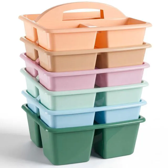 Main image of 18 Pack Classroom Caddy Organizer with Handle Bulk, Morandi Color Plastic Art Craft Cleaning Caddy, Small Multipurpose Supply Organization Storage, Basket for Table Desk Office Pencil Teacher