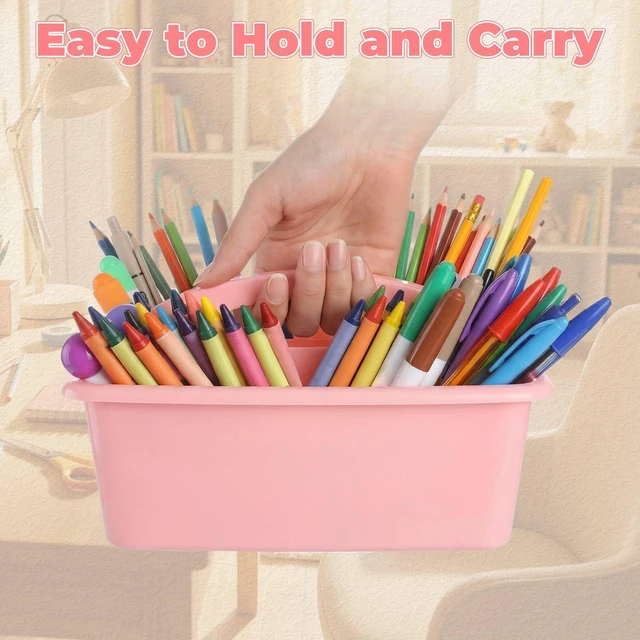 Alt view image 2 of 7 - 18 Pack Classroom Caddy Organizer with Handle Bulk, Morandi Color Plastic Art Craft Cleaning Caddy, Small Multipurpose Supply Organization Storage, Basket for Table Desk Office Pencil Teacher
