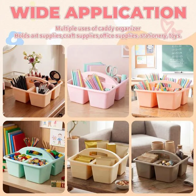 Alt view image 3 of 7 - 18 Pack Classroom Caddy Organizer with Handle Bulk, Morandi Color Plastic Art Craft Cleaning Caddy, Small Multipurpose Supply Organization Storage, Basket for Table Desk Office Pencil Teacher