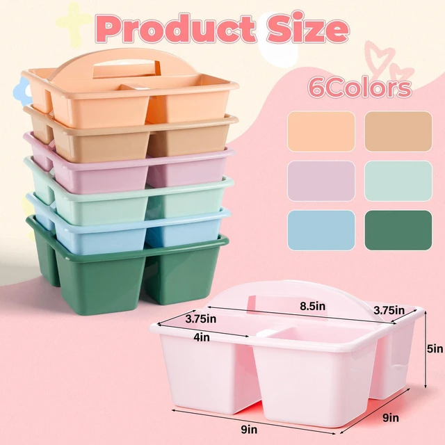 Alt view image 5 of 7 - 18 Pack Classroom Caddy Organizer with Handle Bulk, Morandi Color Plastic Art Craft Cleaning Caddy, Small Multipurpose Supply Organization Storage, Basket for Table Desk Office Pencil Teacher