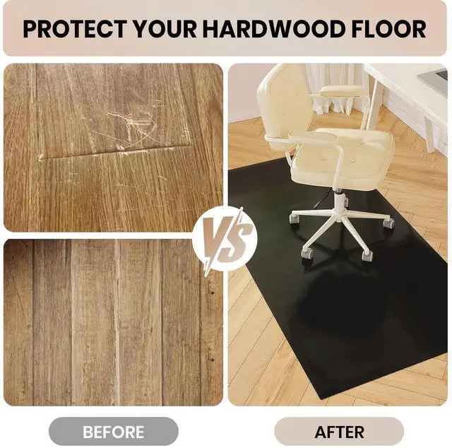 Alt view image 4 of 7 - Black Office Chair Mat for Hardwood Floor, 58 x 84 in Desk Floor Protector Heavy Duty Plastic Floor Mat, Smooth Rolling, Easy to Clean, Protects Wood & Tile Floors, Ideal for Computer & Gaming Chairs