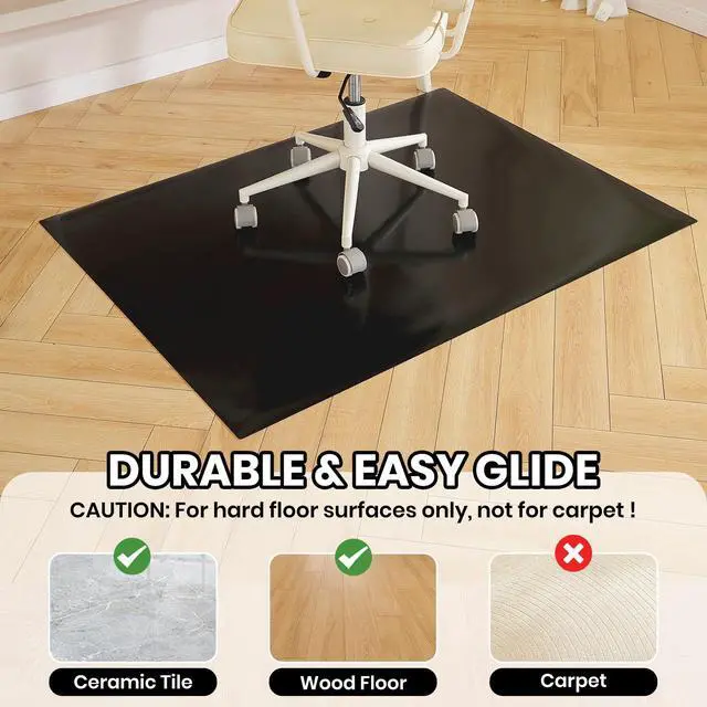 Alt view image 3 of 7 - Black Office Chair Mat for Hardwood Floor, 58 x 84 in Desk Floor Protector Heavy Duty Plastic Floor Mat, Smooth Rolling, Easy to Clean, Protects Wood & Tile Floors, Ideal for Computer & Gaming Chairs