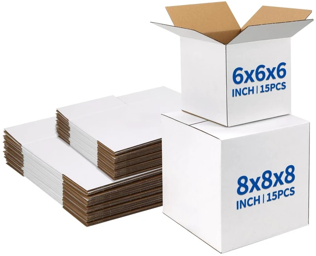 Main image of Assorted Sizes Shipping Boxes 30 Pack (8x8x8, 6x6x6), White Corrugated Cardboard Mailers, Each 15 PCS Small Boxes for Small Business Packaging, Shipping & Storage