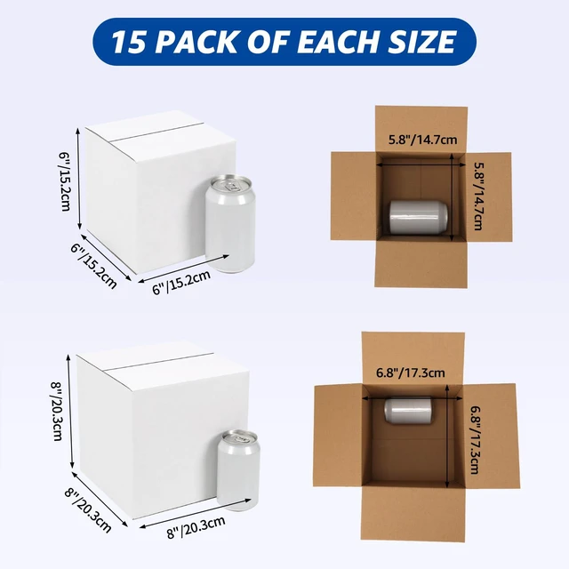Alt view image 2 of 7 - Assorted Sizes Shipping Boxes 30 Pack (8x8x8, 6x6x6), White Corrugated Cardboard Mailers, Each 15 PCS Small Boxes for Small Business Packaging, Shipping & Storage