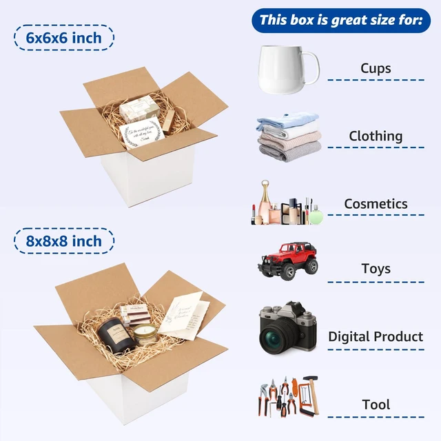 Alt view image 5 of 7 - Assorted Sizes Shipping Boxes 30 Pack (8x8x8, 6x6x6), White Corrugated Cardboard Mailers, Each 15 PCS Small Boxes for Small Business Packaging, Shipping & Storage