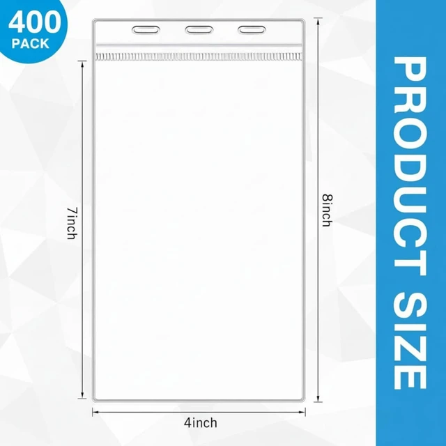 Alt view image 2 of 6 - 400 Pcs 4 x 7 Inch Plastic Badge Holder Bulk Clear Vinyl ID Protector Sleeves Card Ticket Credential Badge Sleeves Vertical Waterproof Name Tag Holder for Sporting Events